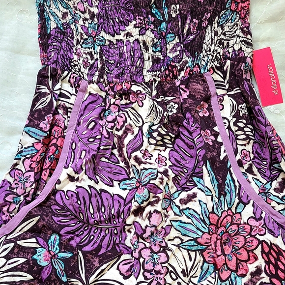 Xhilaration Y2K Strapless Dress Swimsuit Cover Up With Tropical Florals - Picture 6 of 9